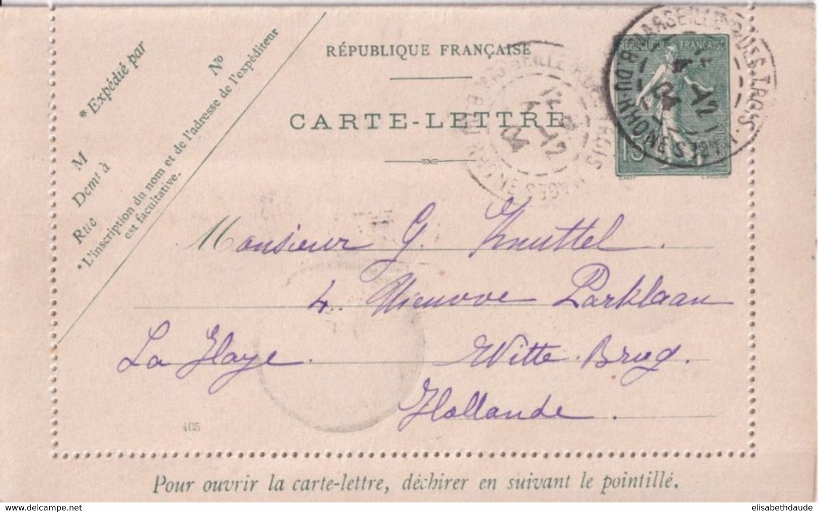 SEMEUSE LIGNEE - 1904 - CARTE-LETTRE ENTIER DATE 405 De MARSEILLE Avec BORDS ! => LA HAYE (HOLLANDE) ! - Kaartbrieven