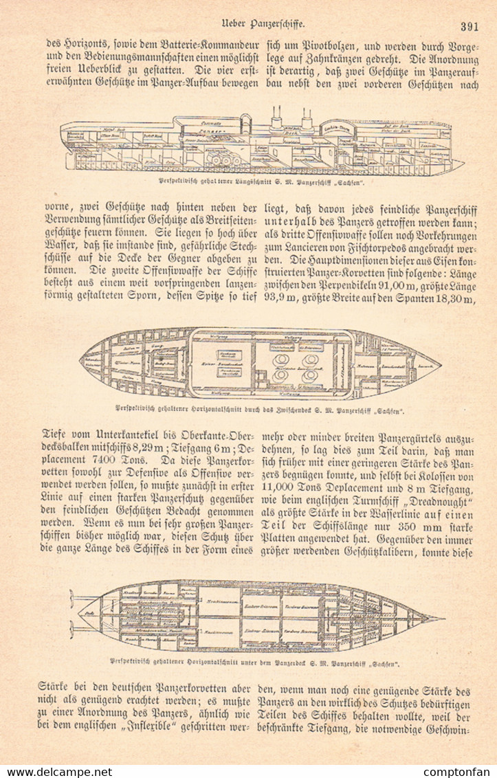 A102 881 Panzerschiff Sachsen Kriegsschiff Marine Artikel Mit 8 Bildern 1885 !! - Boten