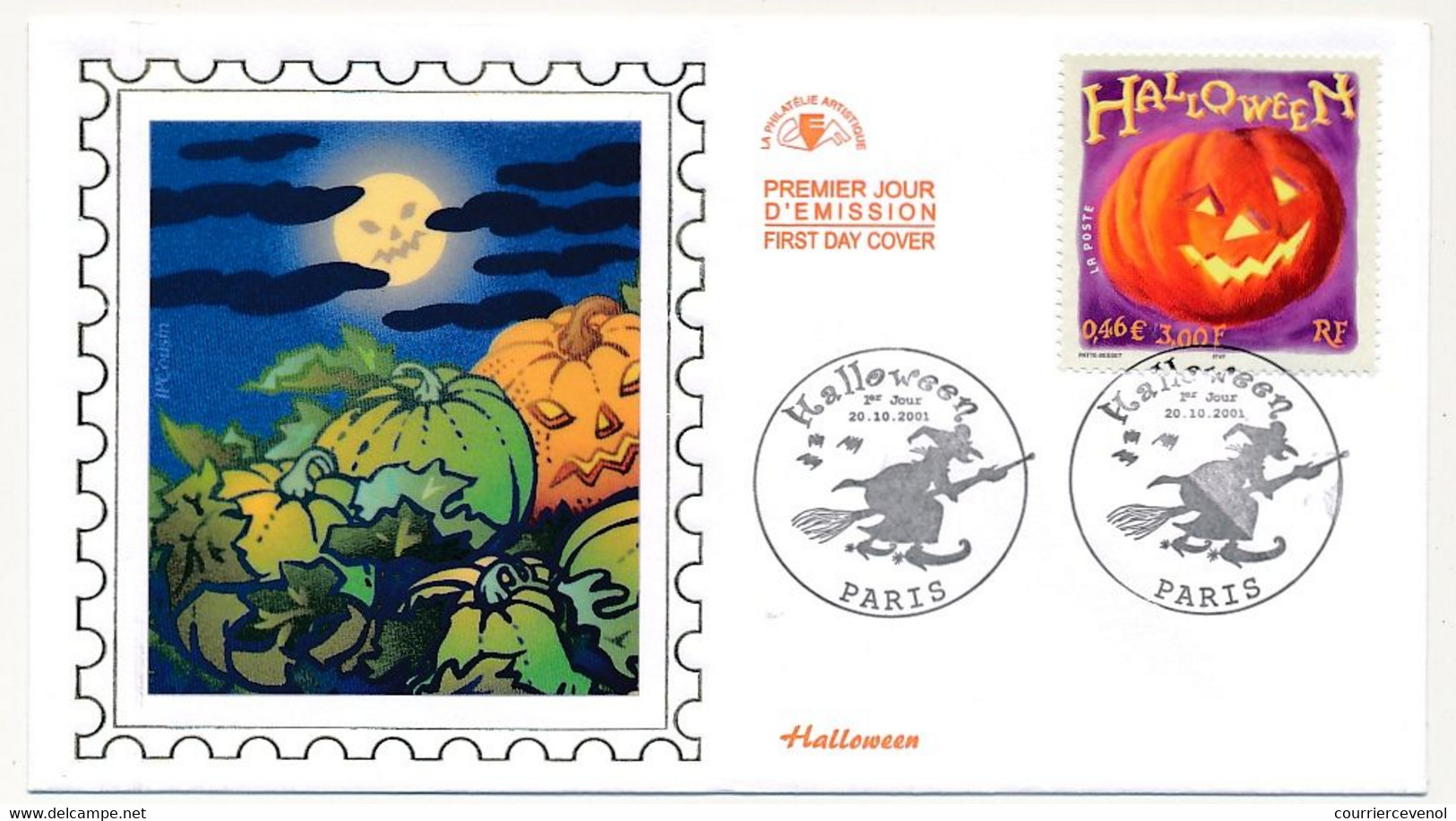 FRANCE - 1 Env FDC Soie - Halloween - 20/10/2001 - Paris - 2000-2009