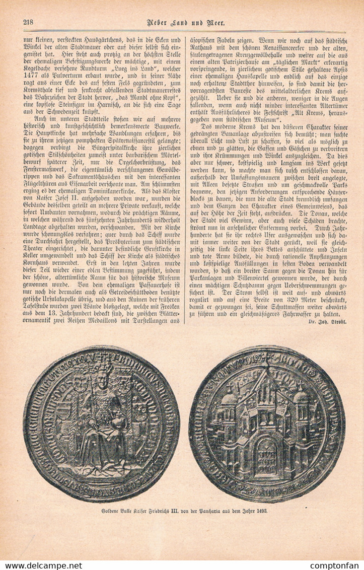 A102 900 - Krems Jubiläum Niederösterreich Artikel Mit 3 Bildern 1895 !! - Autres & Non Classés