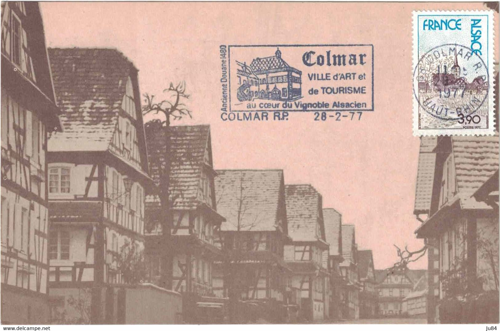 Haut-Rhin - Alsace - Colmar R.P. - Flamme - Ville D'art Et De Tourisme - Carte Postale - 28 Février 1977 - Mechanische Stempels (reclame)