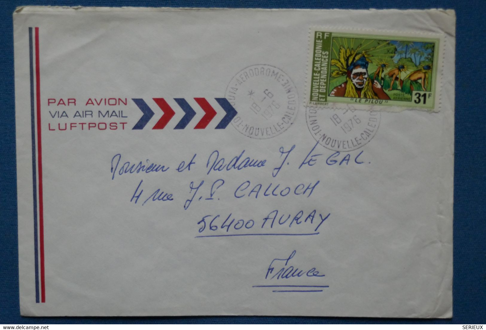 AA 2 NOUVELLE CALEDONIE  BELLE LETTRE  1976   POUR AURAY FRANCE  +  +AFFRANCH. PLAISANT - Brieven En Documenten