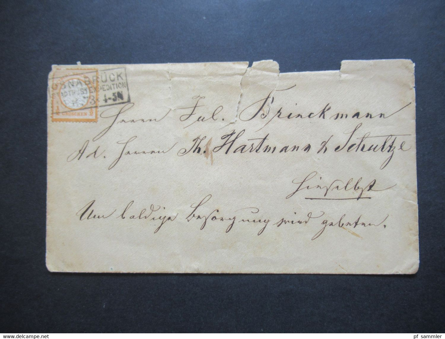 DR Brustschild Nr.18 EF 10.6.1873 Stempel Ra3 Osnabrück Stadtpost Expedition Und Rückseitig K1 Osnabrück - Storia Postale