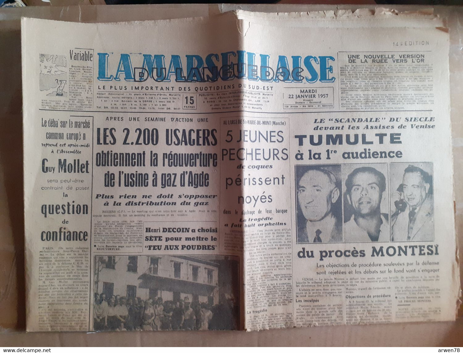 JOURNAL LA MARSEILLAISE DU LANGUEDOC GUERRE D' ALGERIE DRAME A SAINTE MARIE DU MONT 22 JANVIER 1958 - Desde 1950