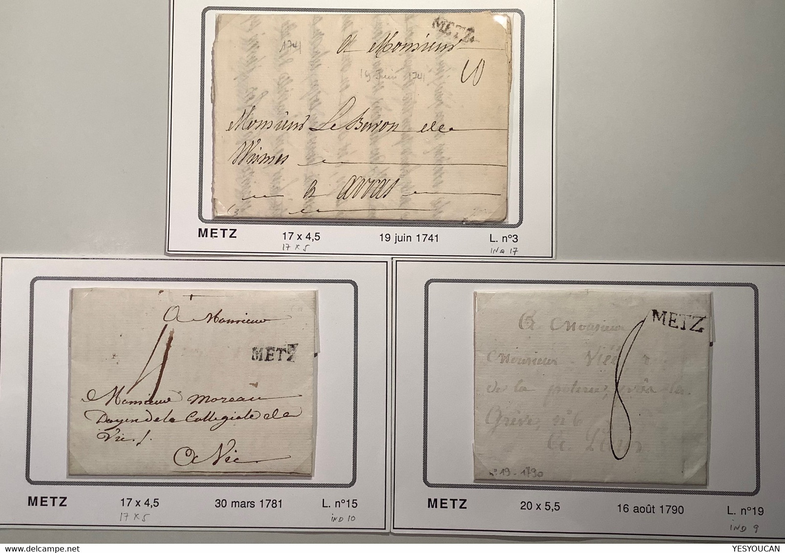 “METZ” 3 Marque Postale Diff. Lettres 1741-1790 (France Alsace Lorraine 55 Moselle Lettre - 1701-1800: Precursors XVIII