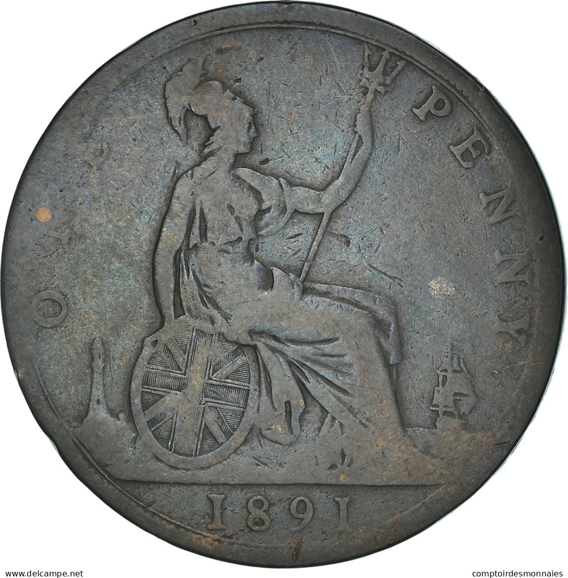 Monnaie, Grande-Bretagne, Victoria, Penny, 1891, B+, Bronze, KM:755 - D. 1 Penny