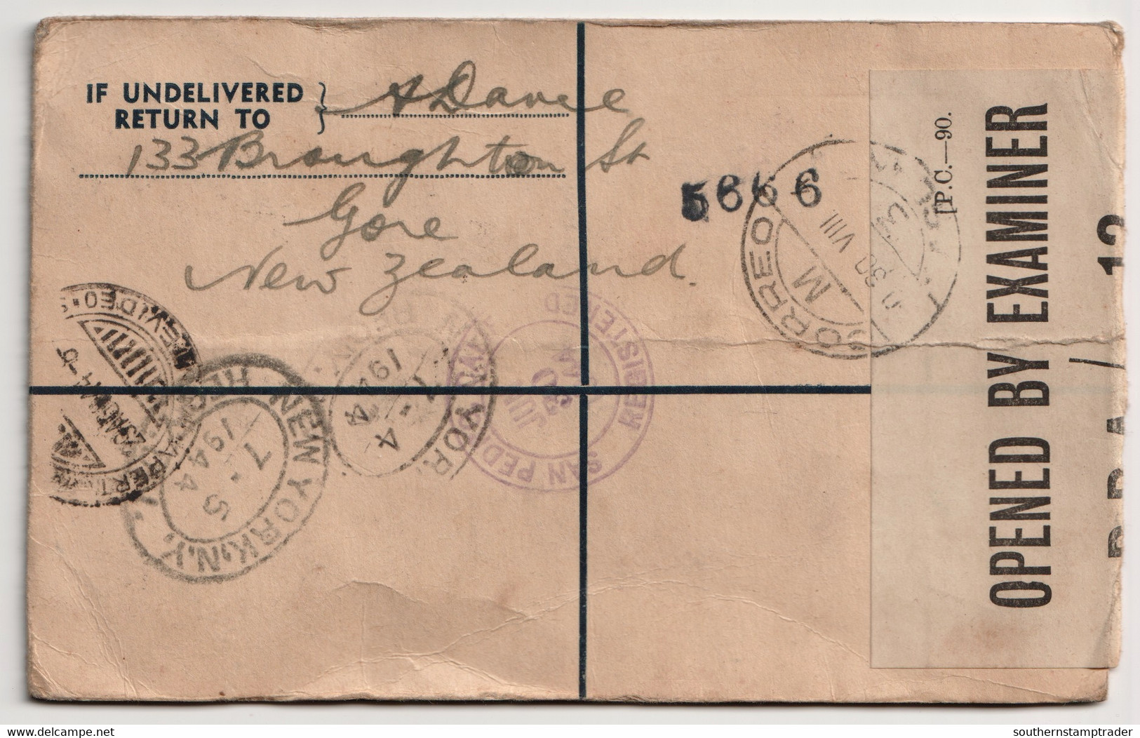 1941 WW2 Gore, New Zealand 6d Uprated Censored Cover To South America - Ganzsachen