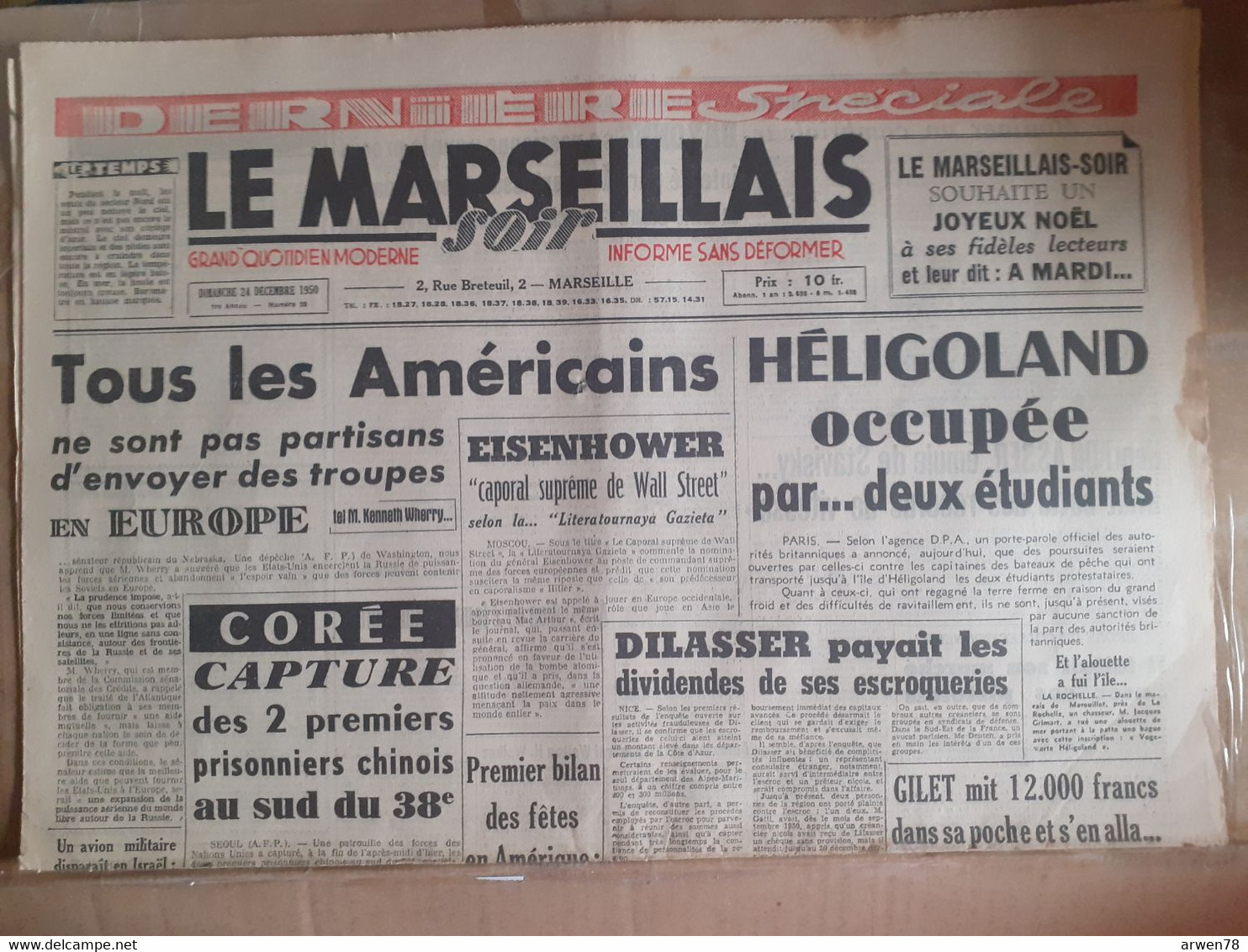 JOURNAL LE MARSEILLAIS SOIR GUERRE DE COREE  24 DECEMBRE 1950 - 1950 - Nu