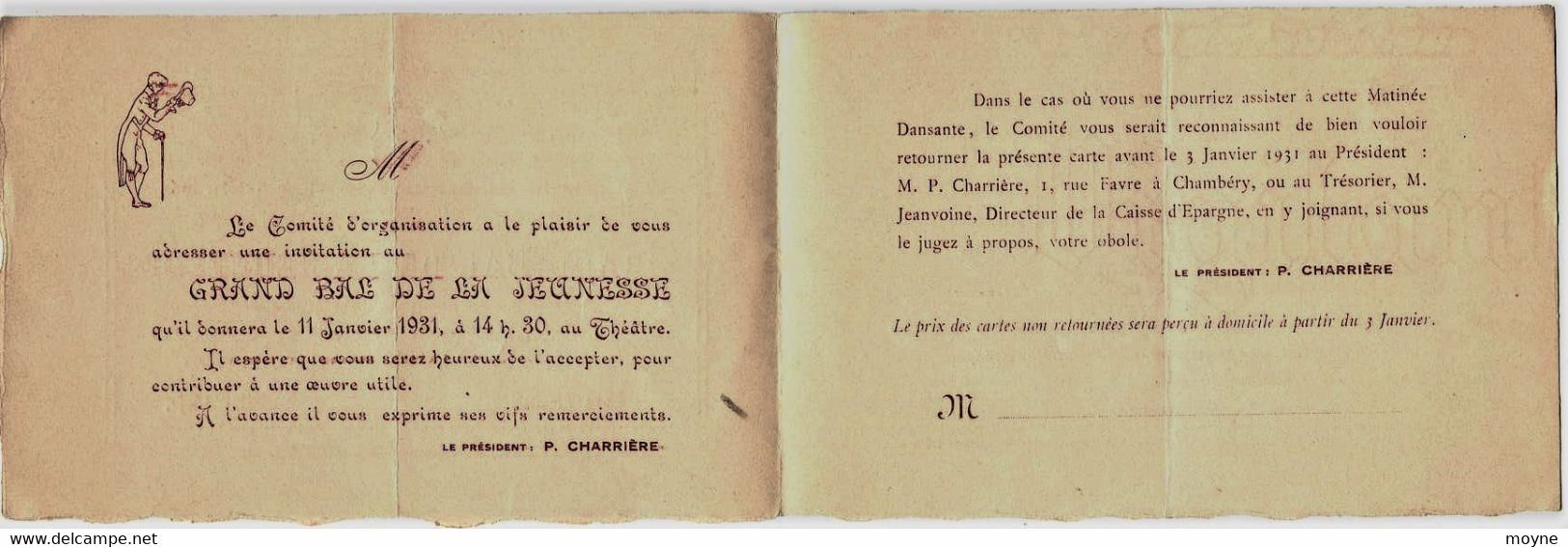 645 - CHAMBERY- CARTE D' INVITATION Au  GRAND  BAL  DE  LA  JEUNESSE -  LE 11 Janvier 1931 - RARE - Other & Unclassified