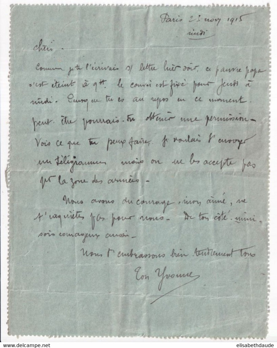 SEMEUSE - 1915 - CARTE-LETTRE PNEUMATIQUE De PARIS => SP 74 ZONE DES ARMEES !! ACHEMINEE NORMALEMENT ! Via RECETTE PPALE - Rohrpost