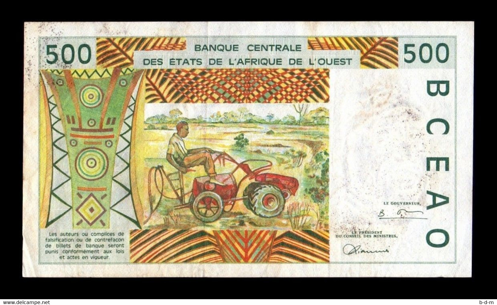 West African St. Senegal 500 Francs 1997 Pick 710Kg BC+ F+ - Sénégal