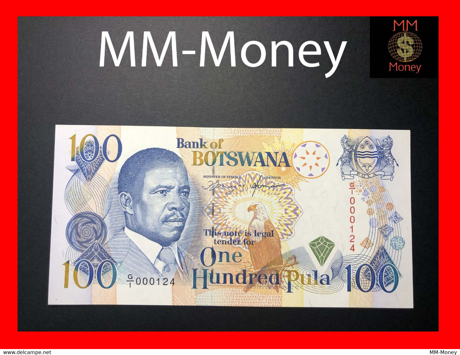 BOTSWANA 100 Pula 1993   P. 16   **very Rare Note**    "low Serial 000124"     UNC - Botswana