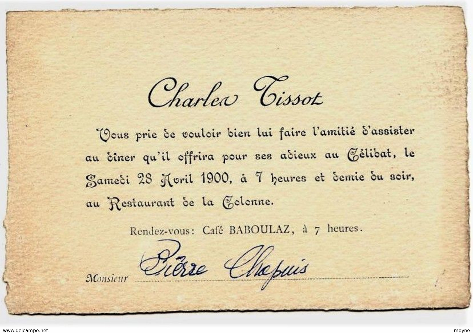 652 - Savoie  Mr TISSOT Charles Le 28 Avril 1900 FAIRE PART- ** INVITATION  A L'ENTERREMENT DE VIE DE GARCON **de - Other & Unclassified