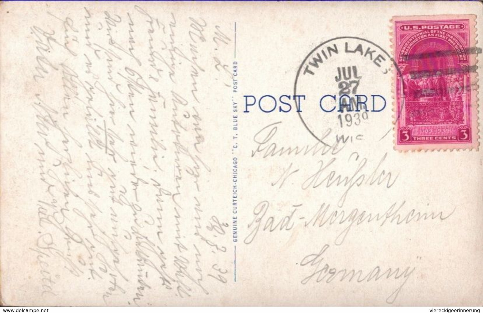 !  Alte Ansichtskarte, Postcard To Germany 1939, Twin Lakes, Wisconsin, USA - Altri & Non Classificati