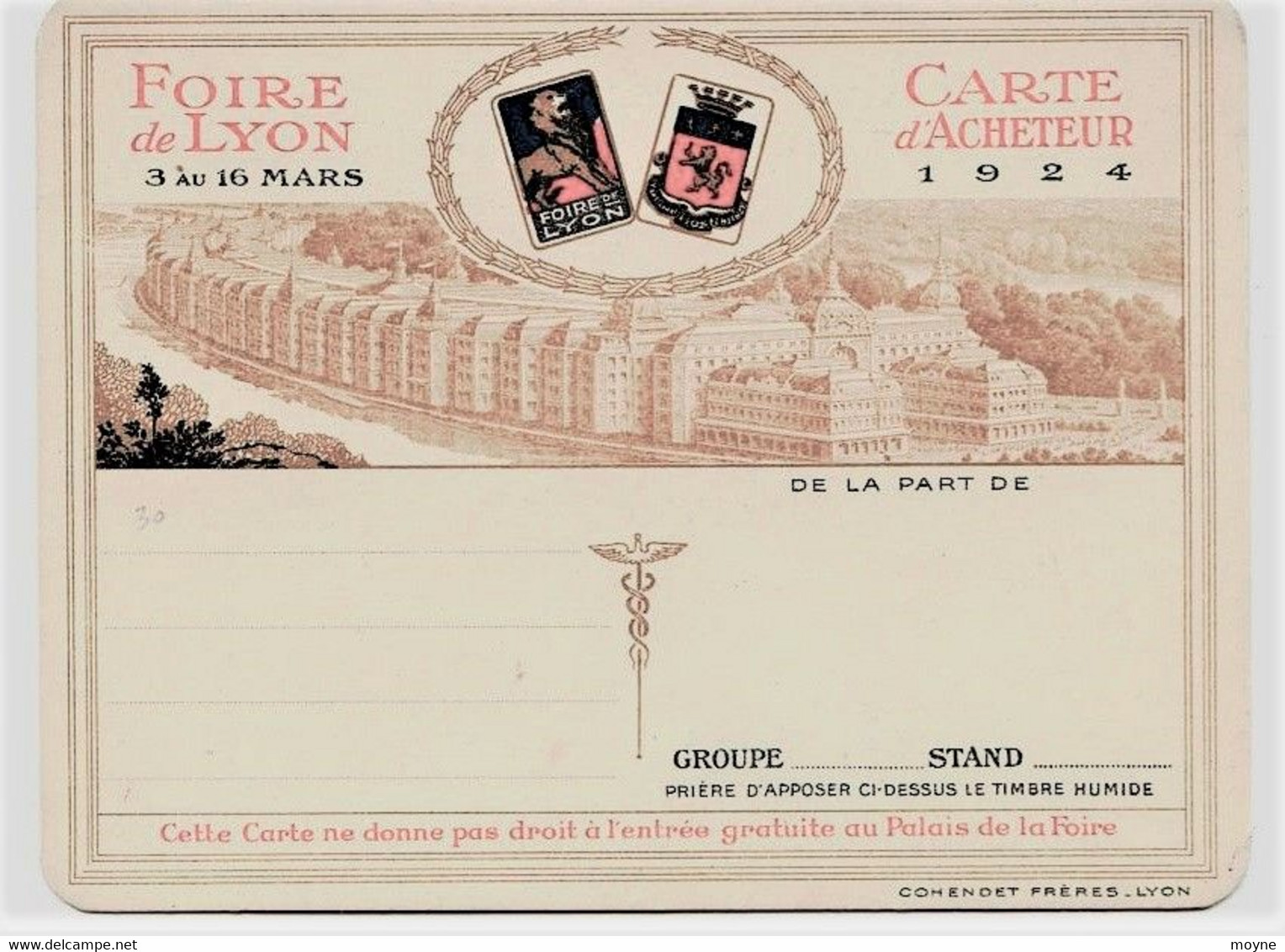 656 Ter -  LYON -  CARTE D'ACHETEUR  1924  - FOIRE DE LYON  Du 3 Au 16 Mars 1924 - ( Vierge, Rare) - Material Y Accesorios