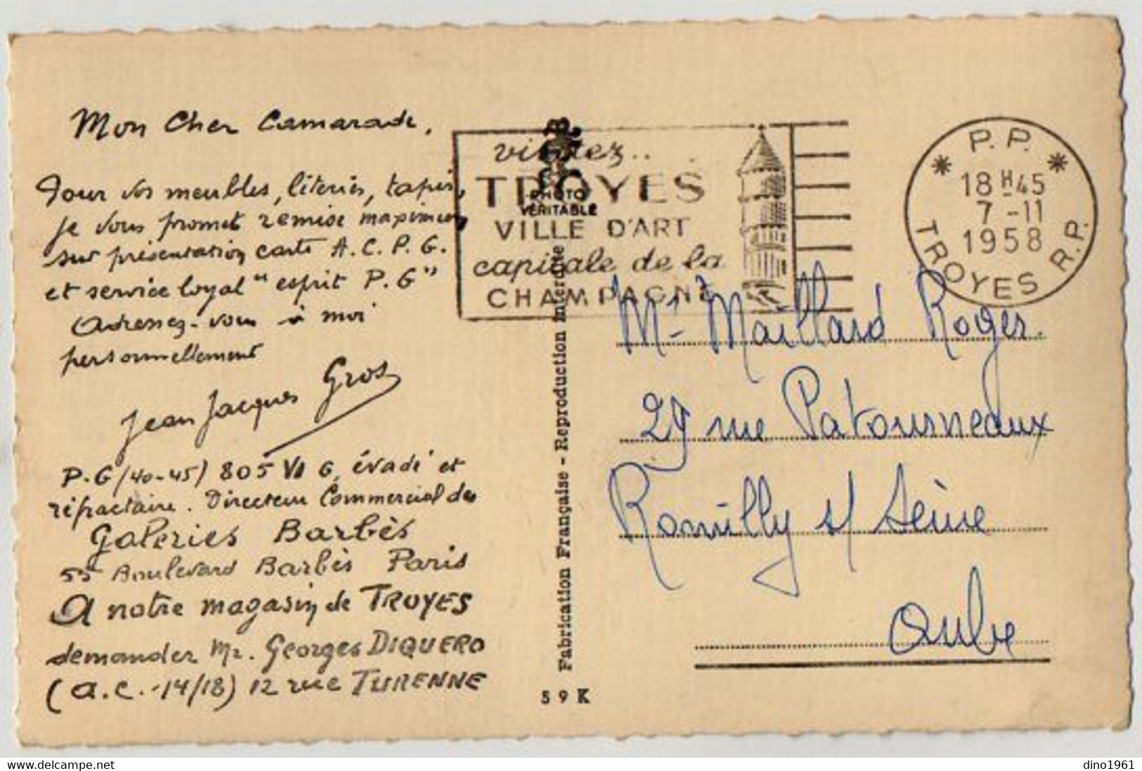 CPA 3202 - TROYES ( 10 ) - Carte Photo Publicitaire - Jean Jacques GROS Directeur Commercial Des Galeries Barbès à PARIS - Troyes