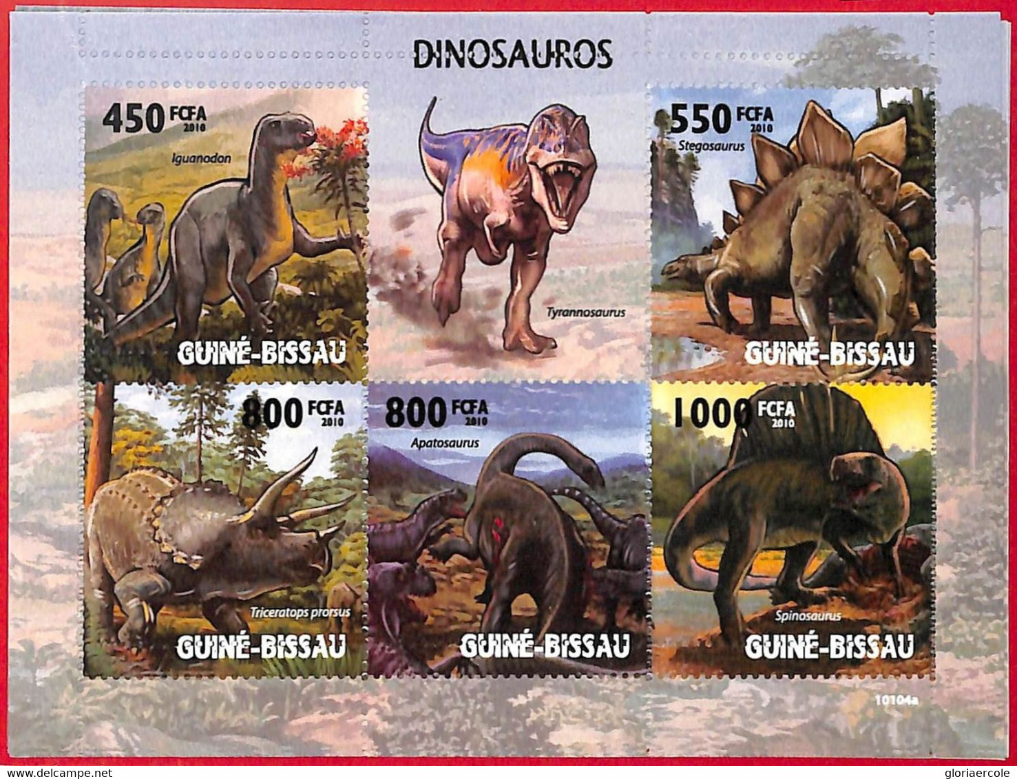 A5234 - GUINEA-BISSAU - Error, 2010, MISPERF, MINIATURE SHEET: Dinosaurs, Prehistory - Vor- U. Frühgeschichte