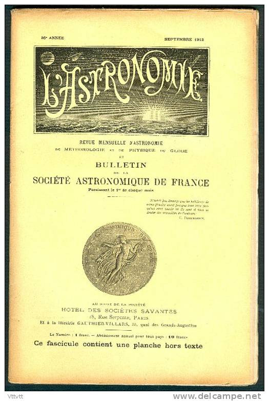 Astronomie, Bulletin De La Société Astronomique De France (Septembre 1912) : Comete Brooks, Etoile Mira Ceti ... - Sterrenkunde