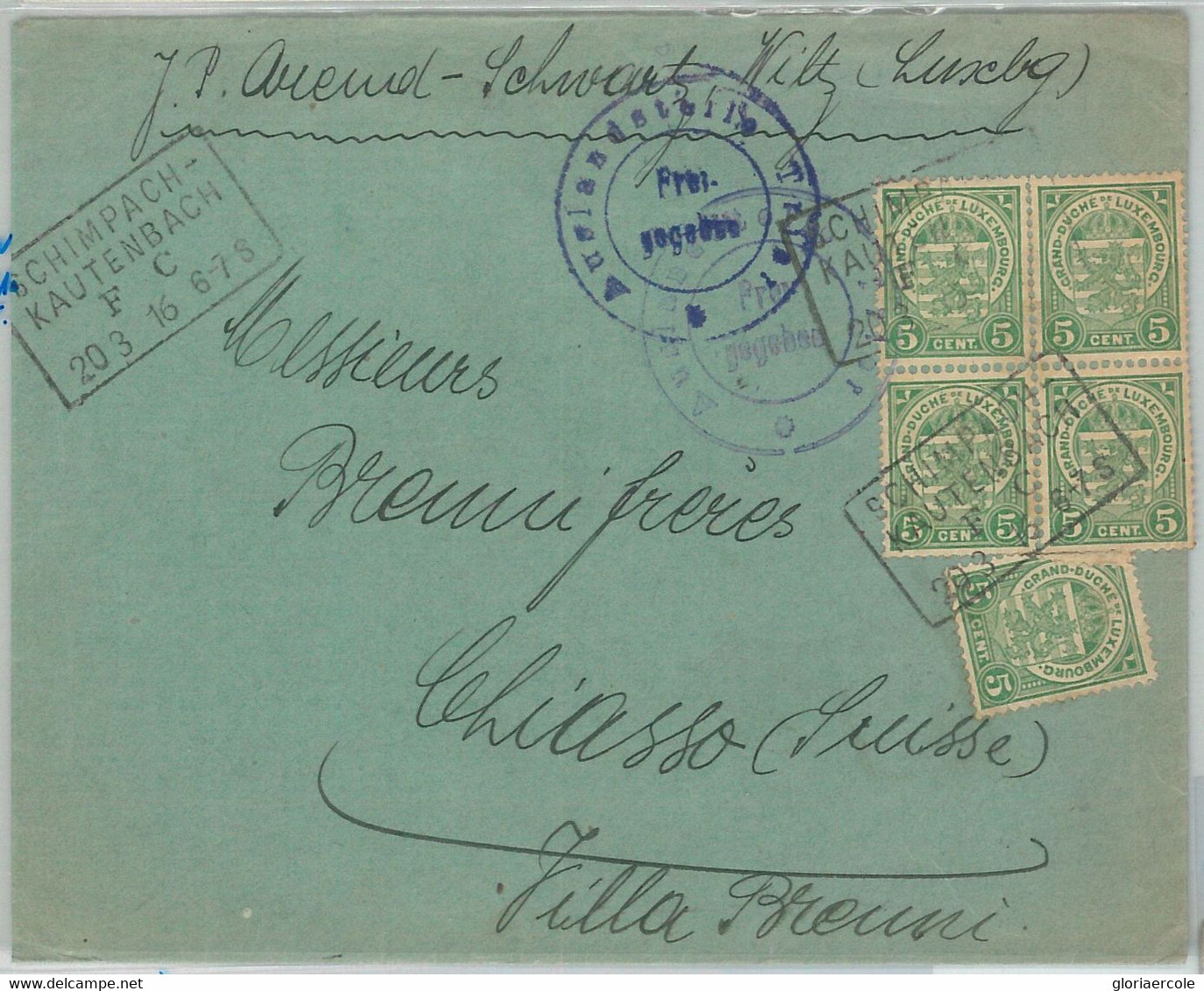 70022 - LUXEMBOURG  - POSTAL HISTORY -  COVER: SCHIMPACH-KAUTENBACH   1916 - 1914-24 Marie-Adelaide