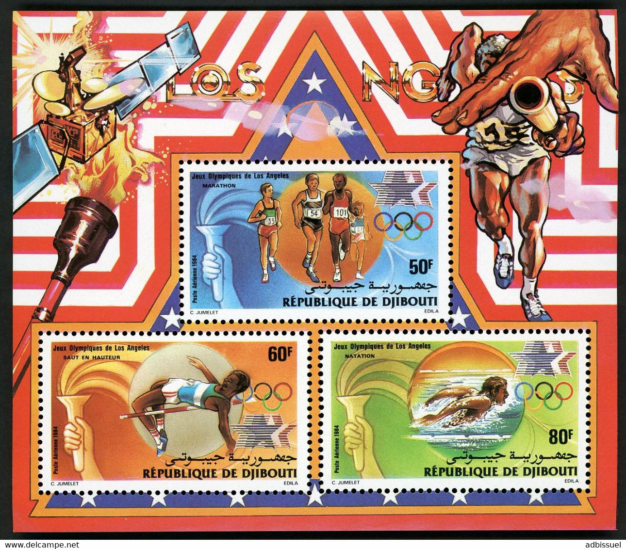 DJIBOUTI Bloc Spécial COTE 20 € Poste Aérienne N° 204 à 206 MNH ** Jeux Olympiques Olympic Games LOS ANGELES. TB/VG - Djibouti (1977-...)