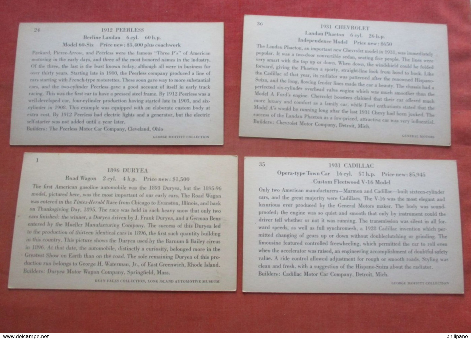 Non Mailable Information Back----- Lot Of 4 Cards  Antique Autos        Ref 5146 - Hot Springs