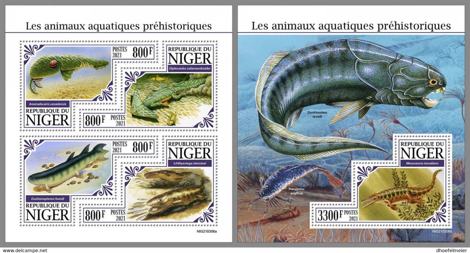 NIGER 2021 MNH Prehistorical Water Animals Wassersaurier Dinosaures Aquatiques M/S+S/S - IMPERFORATED - DHQ2137 - Vor- U. Frühgeschichte