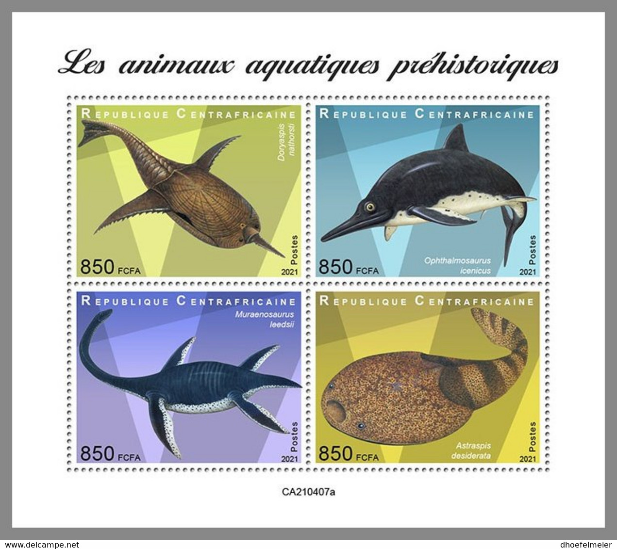 CENTRALAFRICA 2021 MNH Prehistoric Water Animals Wassersaurier Dinosaures Aquatiques M/S - OFFICIAL ISSUE - DHQ2137 - Vor- U. Frühgeschichte