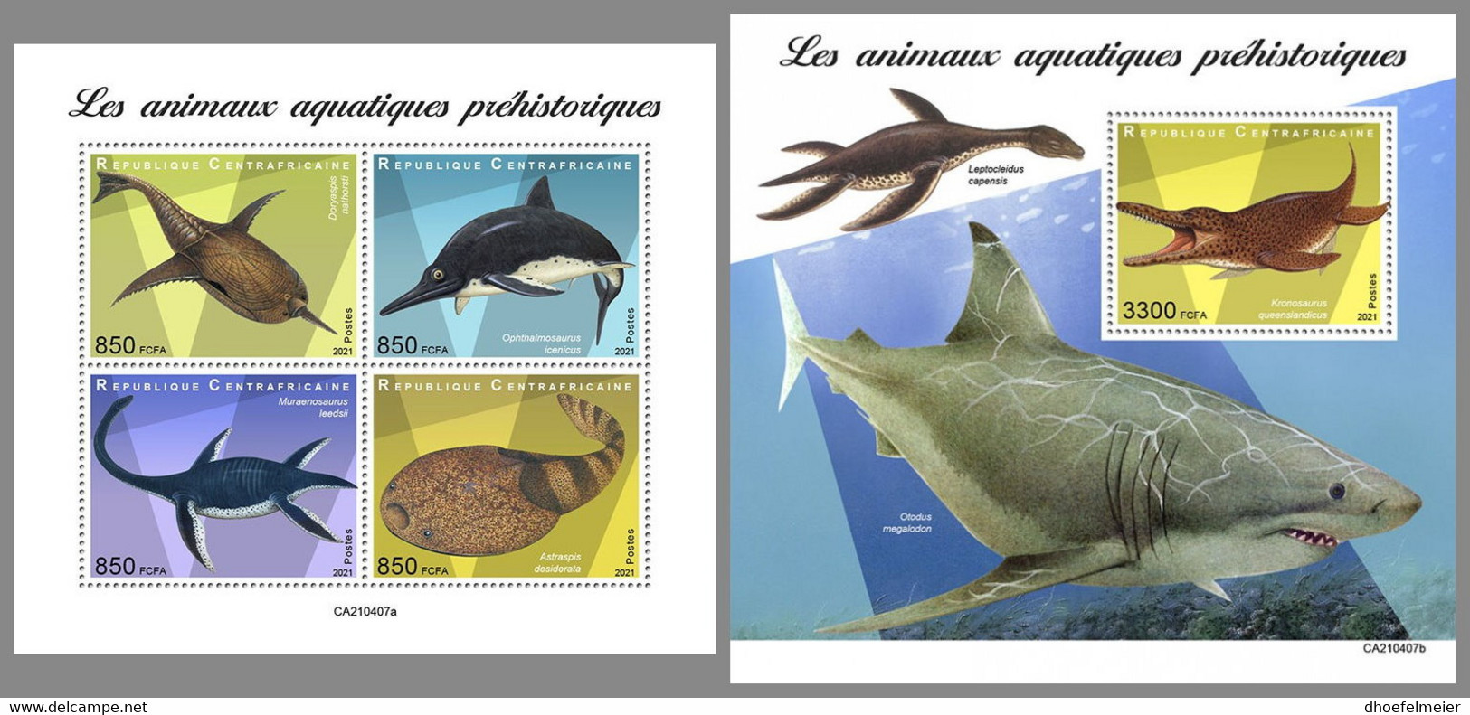 CENTRALAFRICA 2021 MNH Prehistoric Water Animals Wassersaurier Dinosaures Aquatiques M/S+S/S - OFFICIAL ISSUE - DHQ2137 - Vor- U. Frühgeschichte