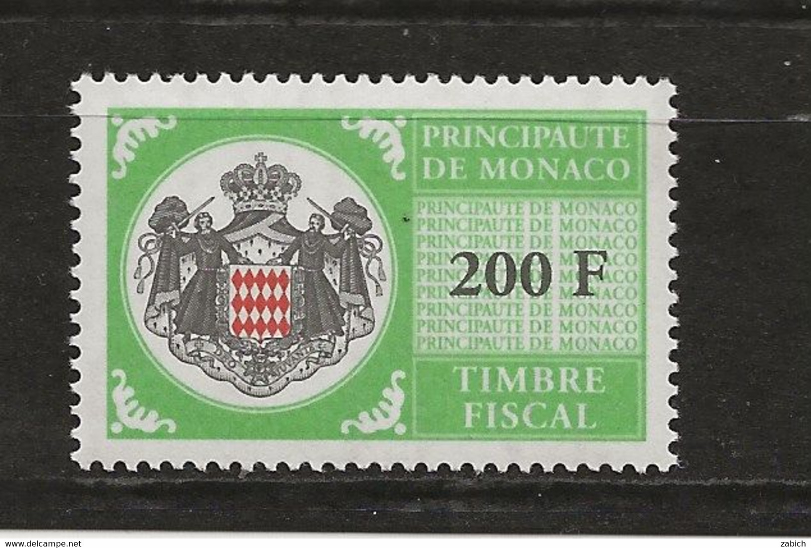 TIMBRES FISCAUX DE MONACO SERIE UNIFIEE N° 108   200F Vert Jaune (**) - Fiscales