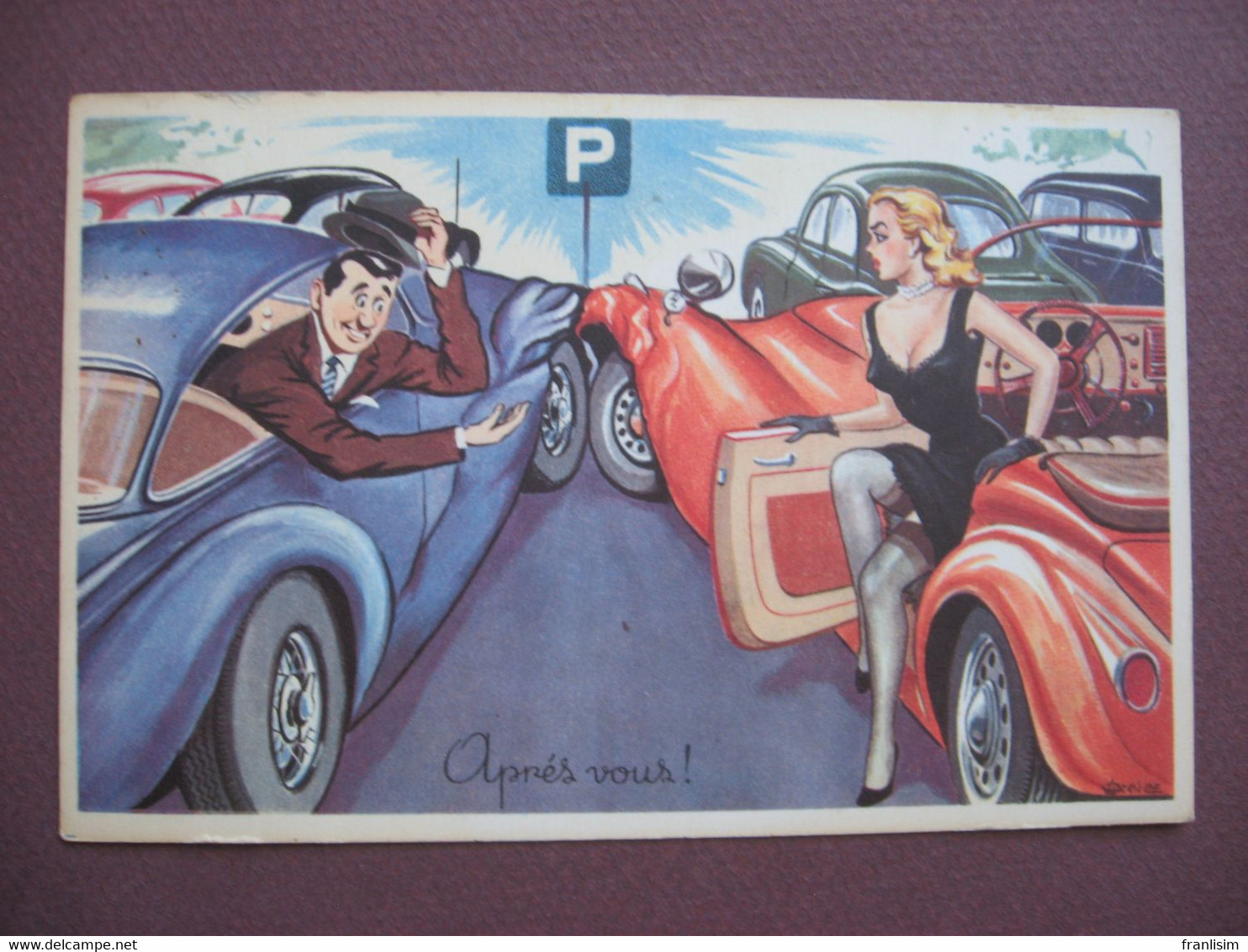 CPA ILLUSTRATEUR Louis CARRIERE HUMOUR DESSIN FEMME PIN UPS UP SPORT AUTOMOBILE ACCIDENT VOITURE JARRETELLE Aprés Vous - Carrière, Louis