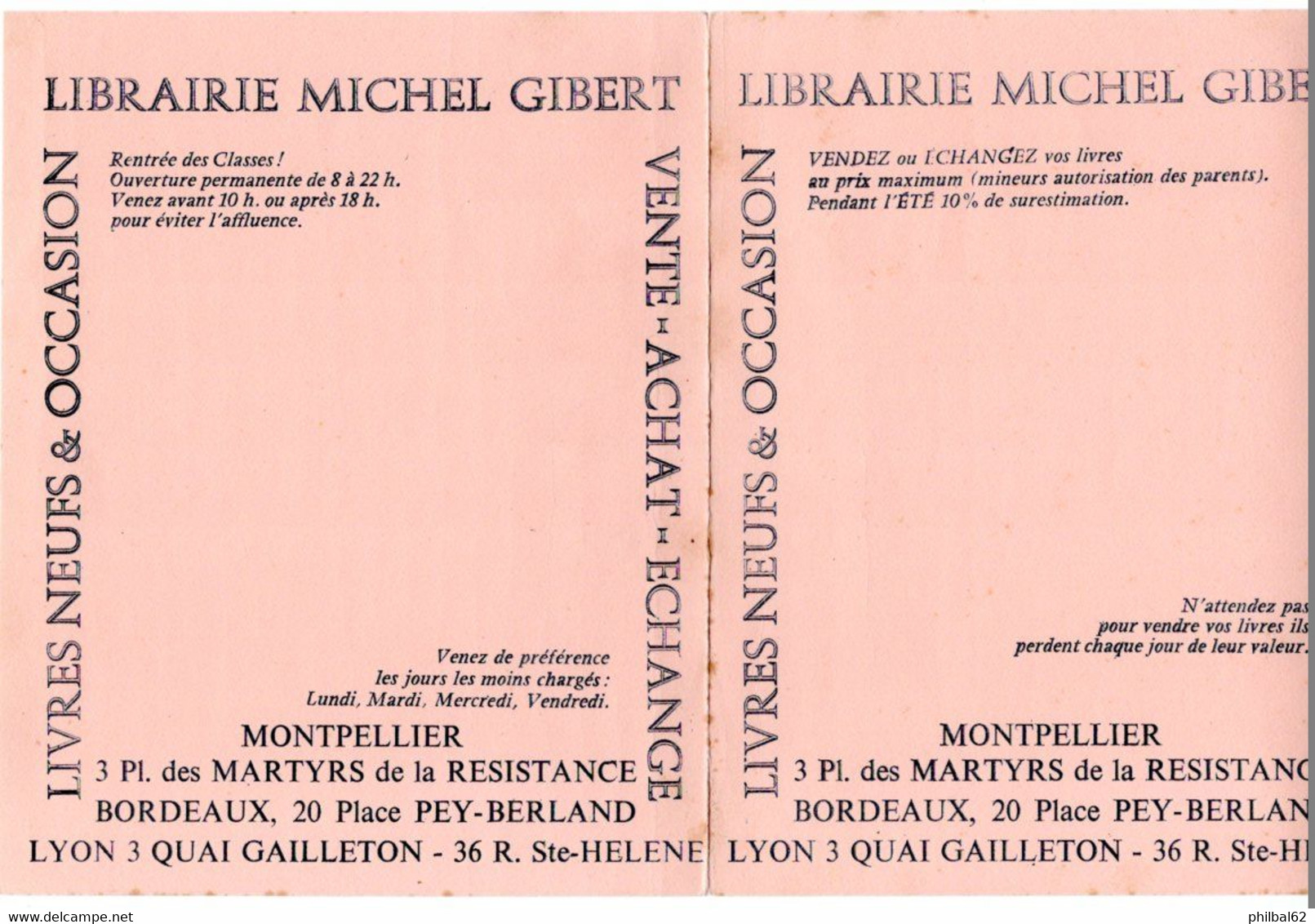 Buvard Librairie Michel Gibert à Montpellier, Bordeaux Et Lyon. - Papelería