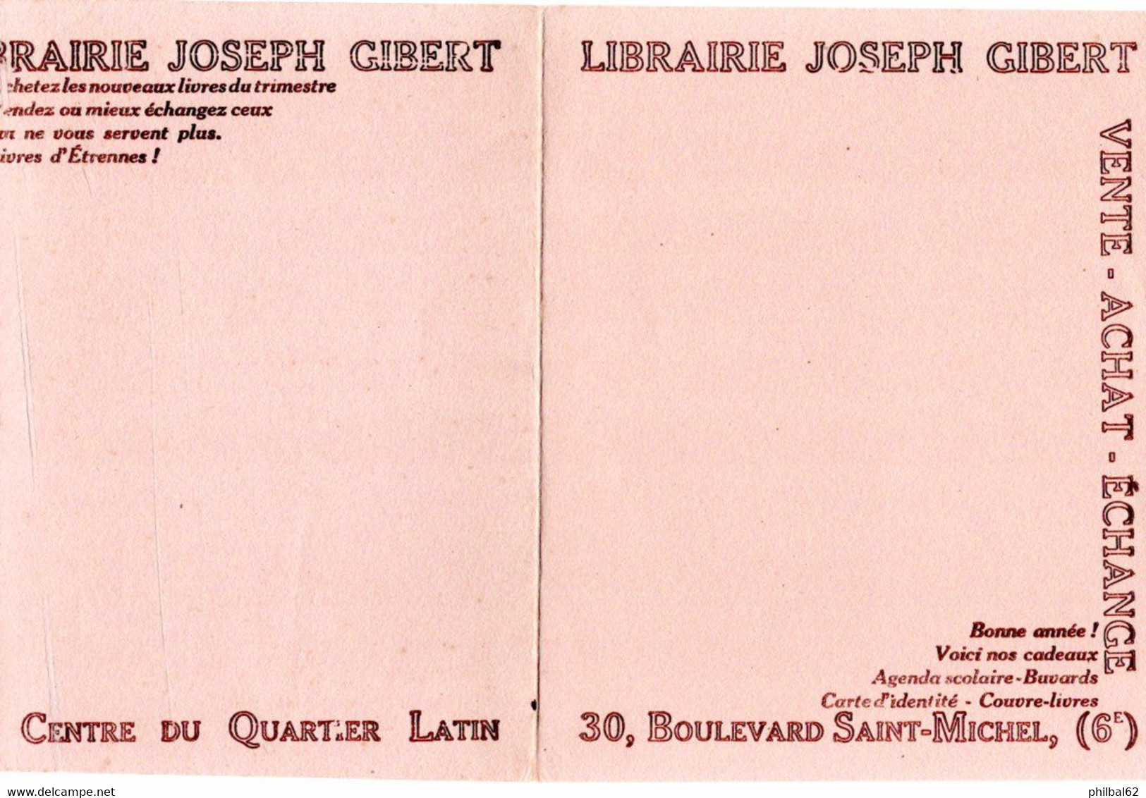 Buvard Librairie Joseph Gibert à Paris, Quartier Latin. - Stationeries (flat Articles)