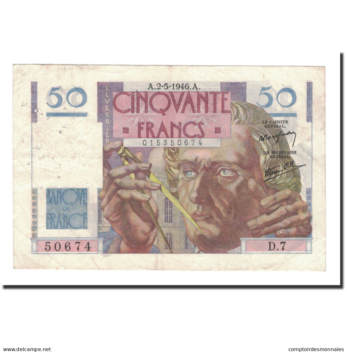 France, 50 Francs, Le Verrier, 1946, 1946-05-02, TTB, Fayette:20.3, KM:127a - 50 F 1946-1951 ''Le Verrier''