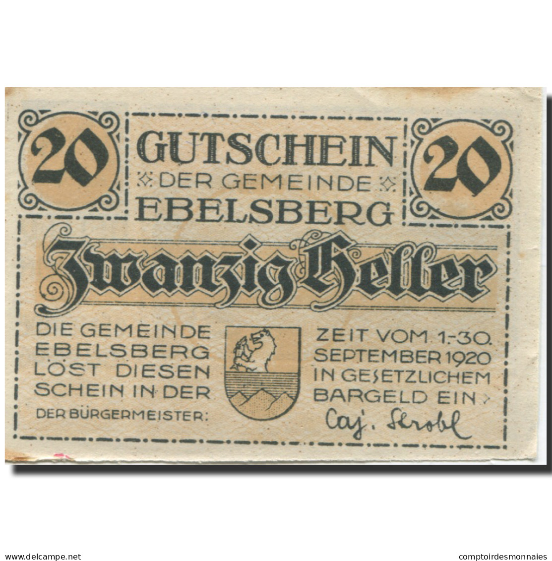 Billet, Autriche, Ebelsberg, 20 Heller, Château 1920-09-30, SUP Mehl:FS 140II - Autriche