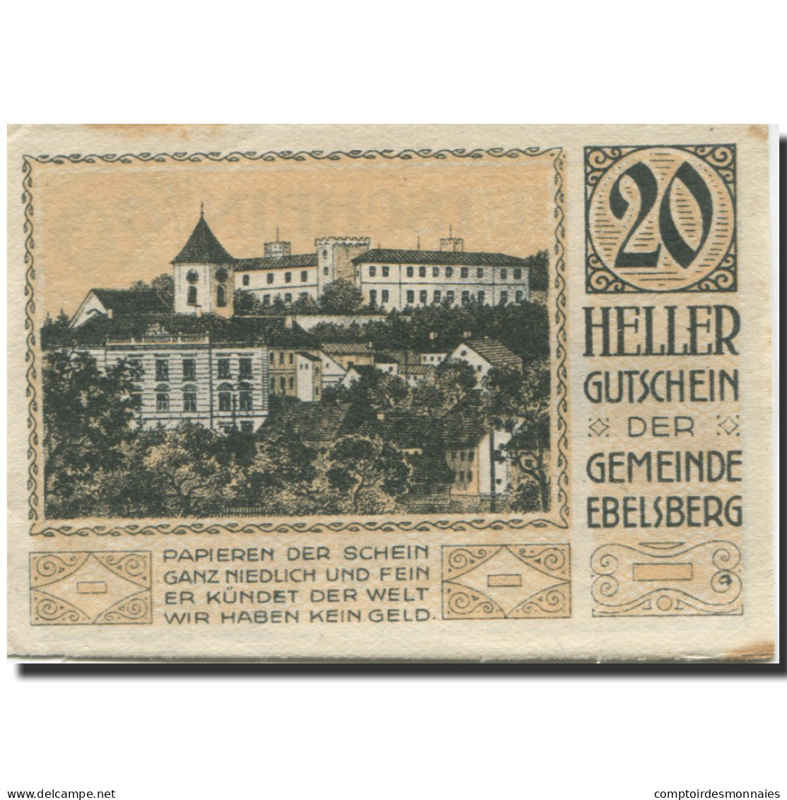 Billet, Autriche, Ebelsberg, 20 Heller, Château 1920-09-30, SUP Mehl:FS 140II - Autriche