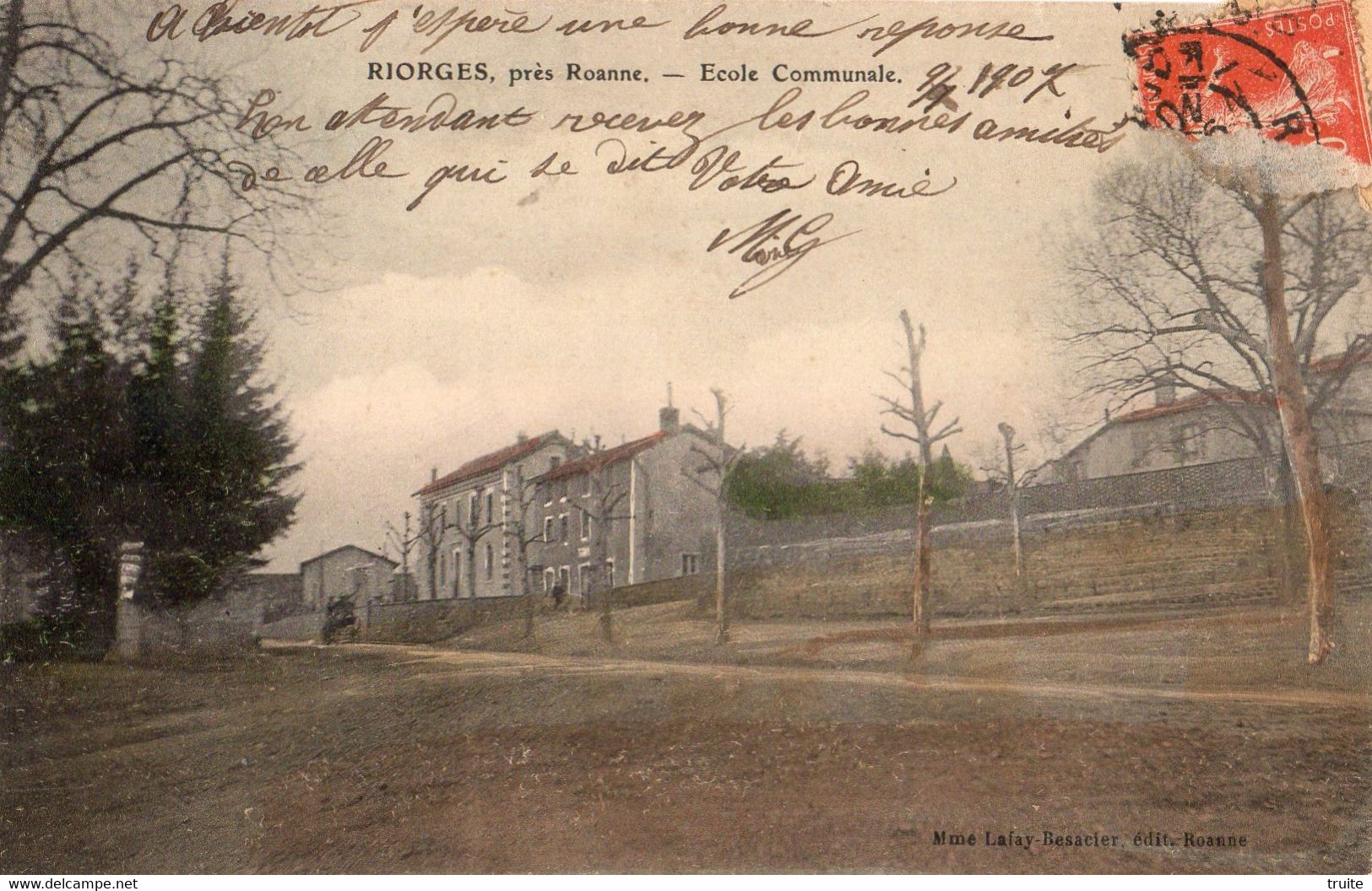 RIORGES PRES ROANNE ECOLE COMMUNALE (CARTE COLORISEE) - Riorges