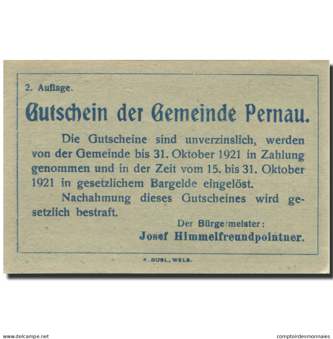 Billet, Autriche, Pernau, 20 Heller, Champs 1920-10-31, SPL Mehl:FS 734II - Autriche