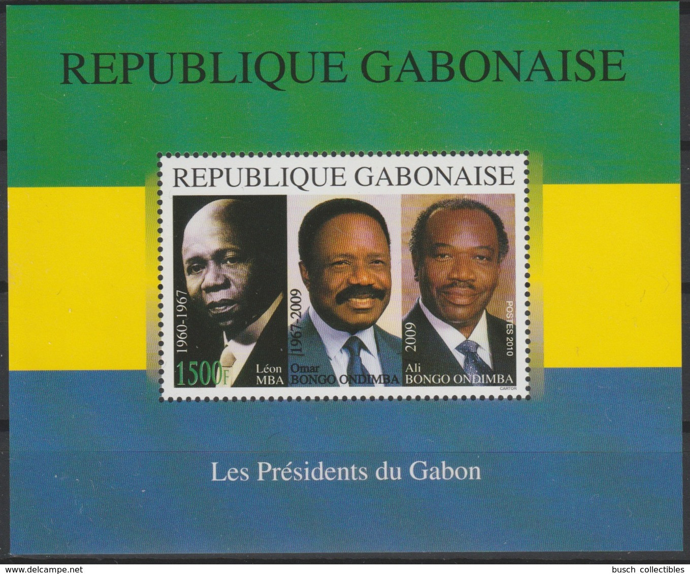 Gabon Gabun 2010 Mi. Bl. 132 Les Présidents Du Gabon Léon Mba Omar Ali Bongo Ondimba Politic RARE ! - Gabón (1960-...)