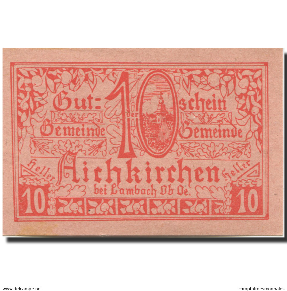 Billet, Autriche, Aichkirchen, 10 Heller, Eglise 1921-01-31, SPL, Mehl:FS 11a - Autriche