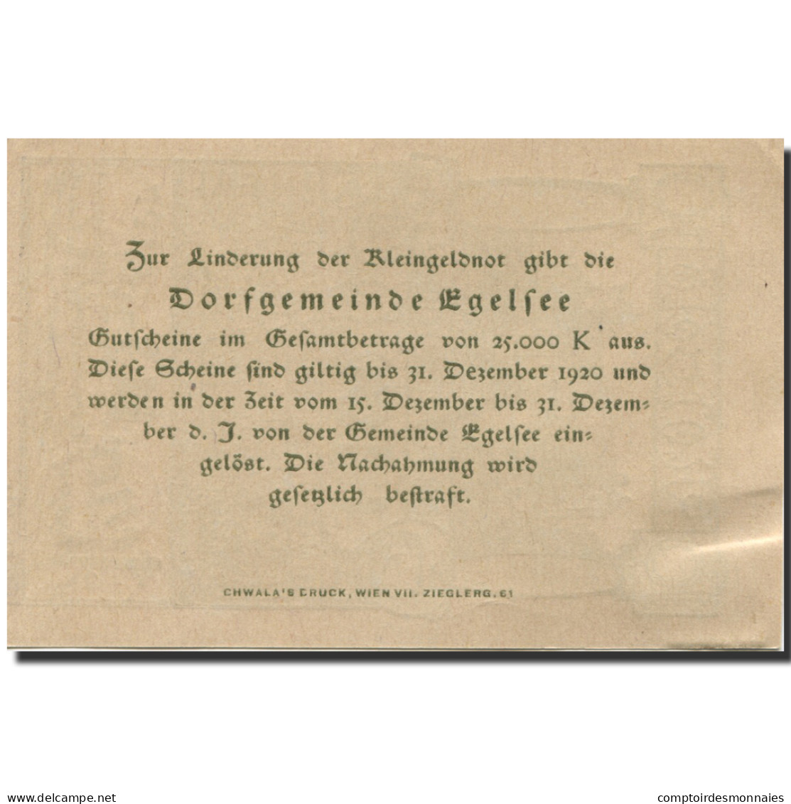 Billet, Autriche, Egelsee, 10 Heller, Château 1920-05-23, SPL, Mehl:FS 158a - Autriche