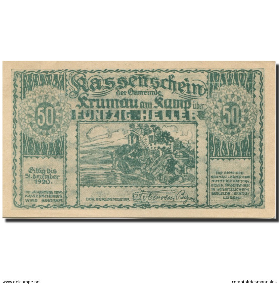 Billet, Autriche, Krumau Am Kamp, 50 Heller, Ruine 2, 1920 SPL Mehl:FS 487a - Autriche