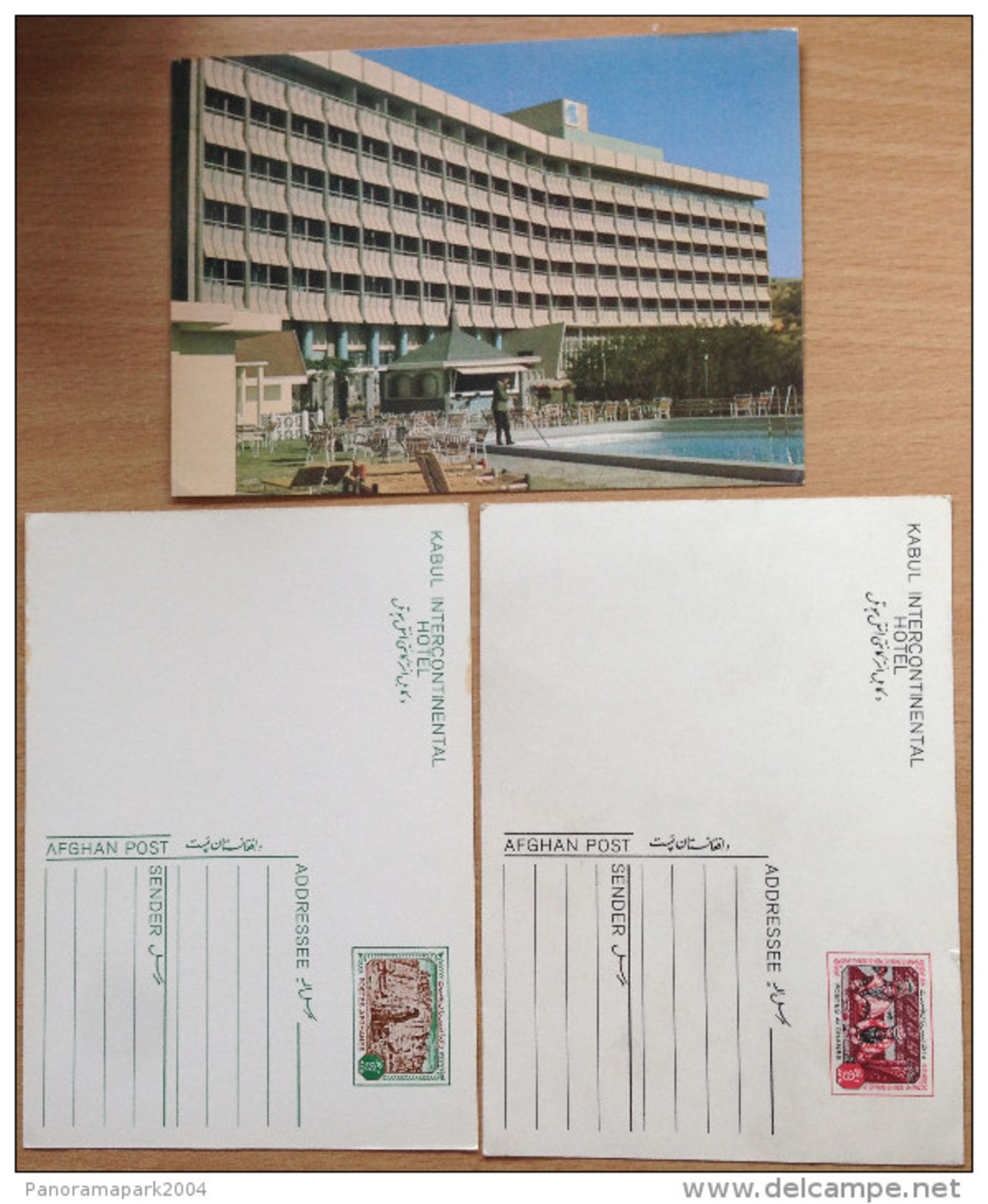 Afghanistan Postcard 2 Types Stationery Entier Postal Postkarte Kabul Intercontinental Hotel Tourism - Afganistán
