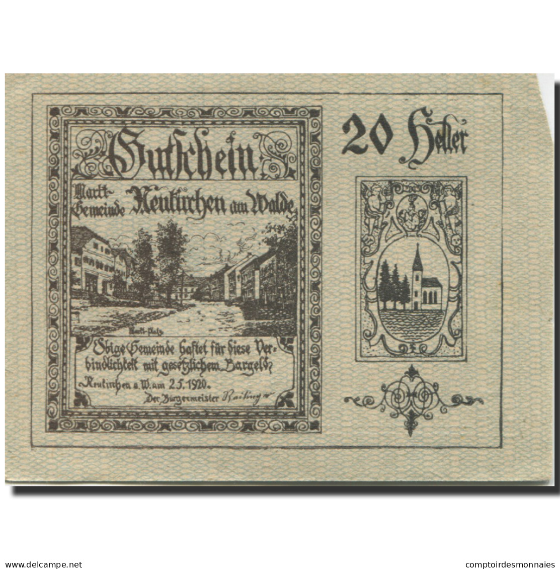 Billet, Autriche, Neukirchen, 20 Heller, Rue 1920-05-02, TTB Mehl:FS 655Ia - Autriche