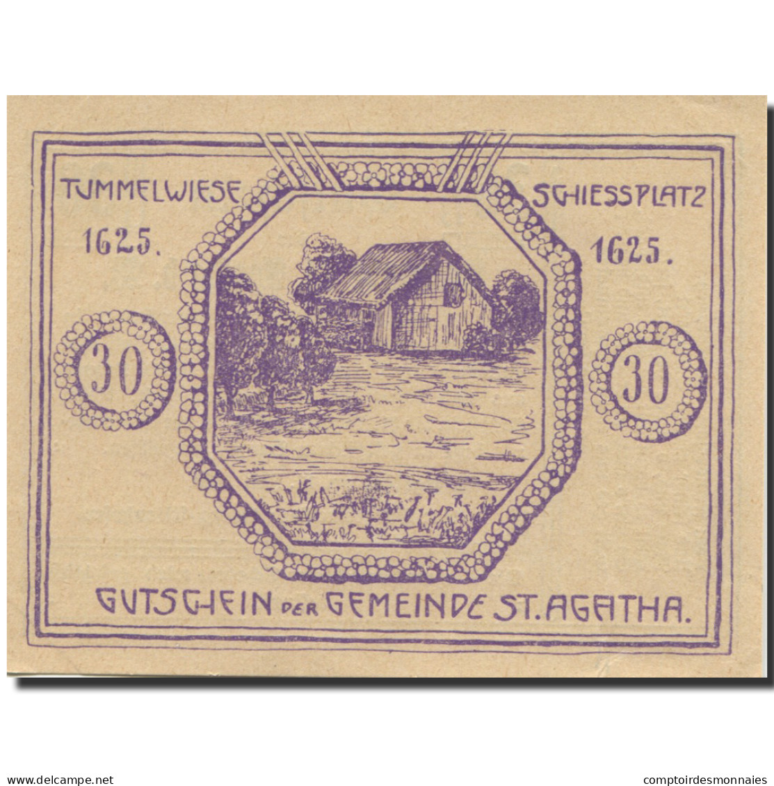 Billet, Autriche, St Agatha, 30 Heller, Chalet 1, 1920-12-31, SPL, Mehl:FS 877 - Autriche