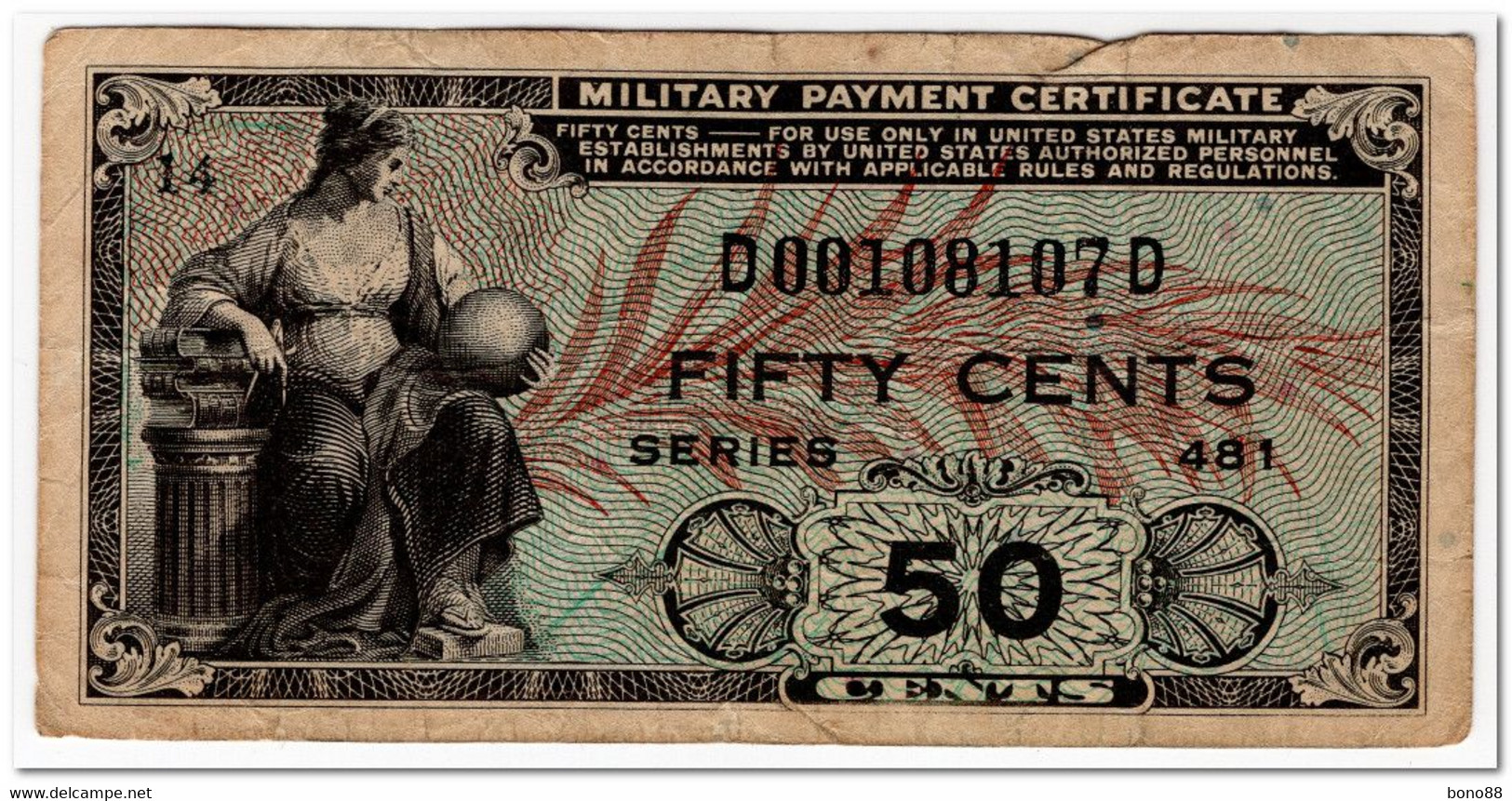 UNITED STATES,MILITARY PAYMENT CERTIFICATE,50 CENTS,1951,P.M25,F+ - 1951-1954 - Series 481