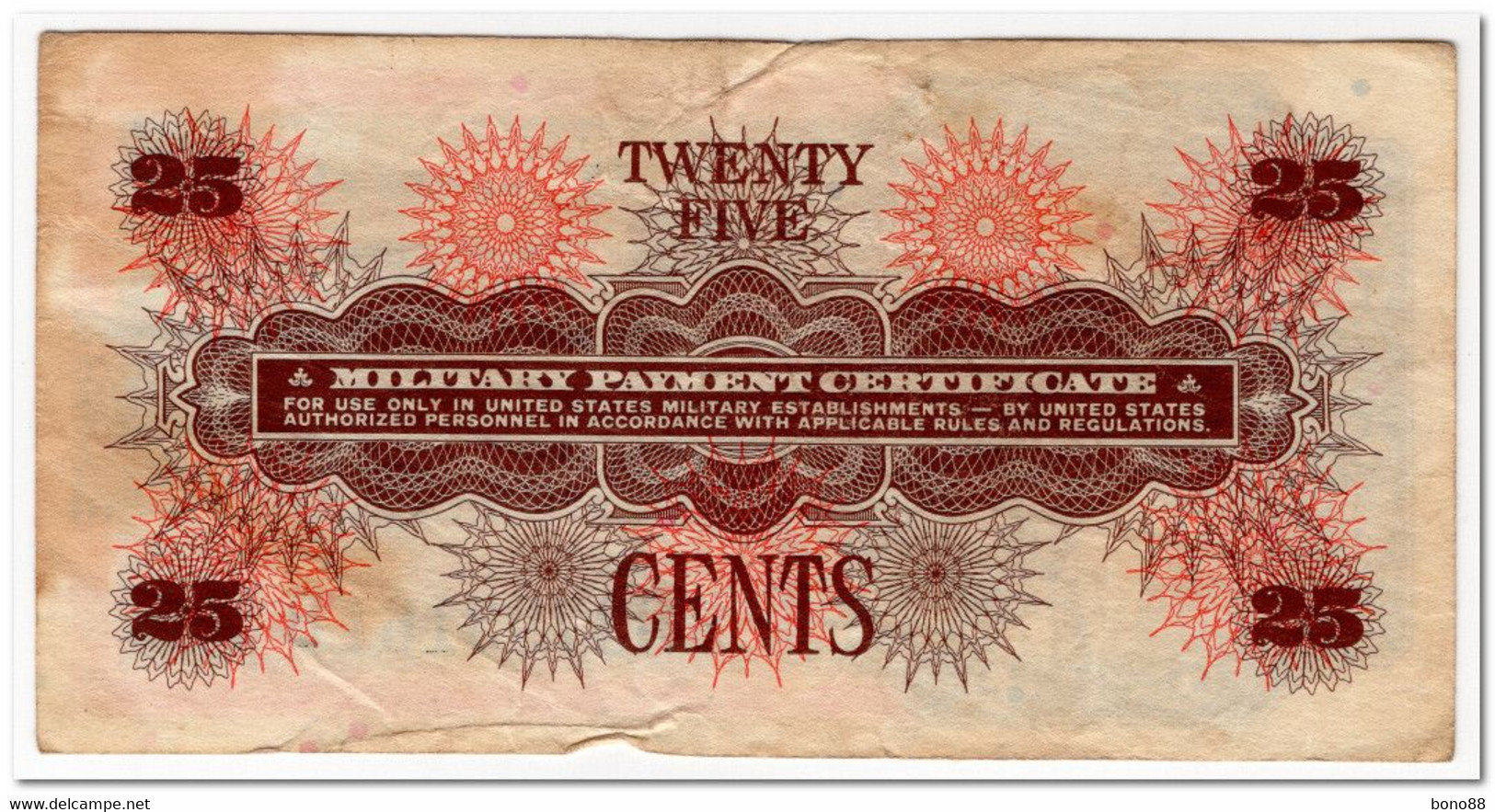 UNITED STATES,MILITARY PAYMENT CERTIFICATE,25 CENTS,1968,M66,MICRO TEAR,F-VF - 1968-1969 - Series 661