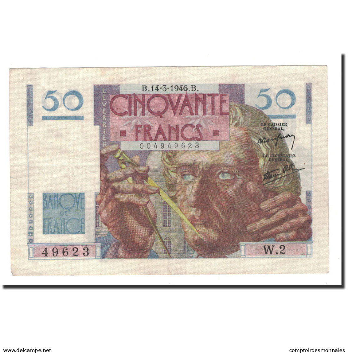 France, 50 Francs, Le Verrier, 1946, 1946-03-14, TTB+, Fayette:20.1, KM:127a - 50 F 1946-1951 ''Le Verrier''