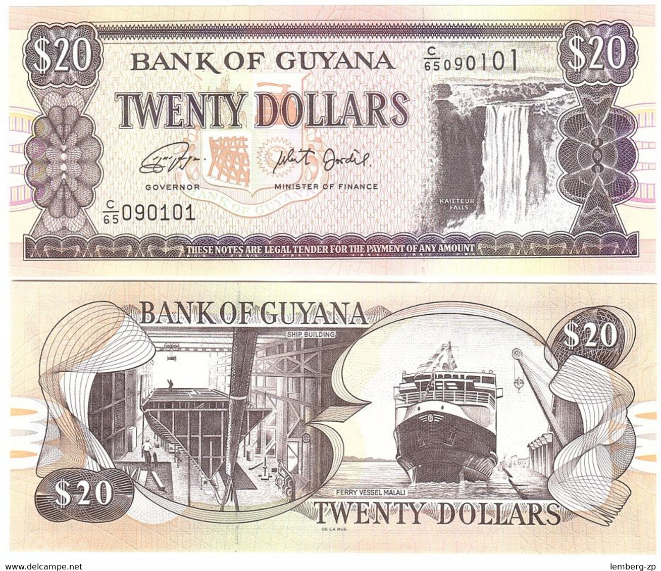 Guyana - 5 Pcs X 20 Dollars 2020 UNC P. 30 Signatures: Dr. Bobind Ganga And Winston Jordan Lemberg-Zp - Guyana