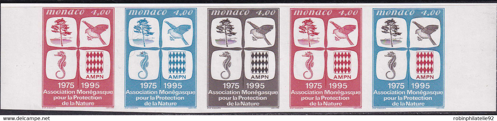 Monaco Essais De Couleur N°1995 Protection De La Nature  Bande De 5 Essais De Couleur Qualité:** - Altri & Non Classificati