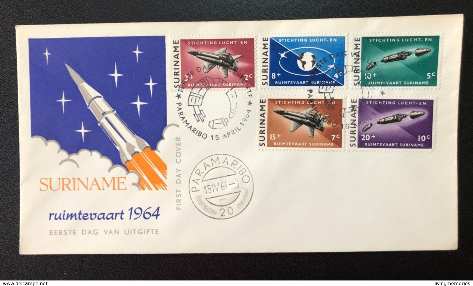 103F, SURINAME, Uncirculated FDC, « SPACE », 1964 - South America